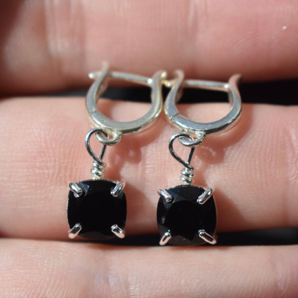 Onyx Huggie Dangle Earrings Earrings Handmade Handcrafted