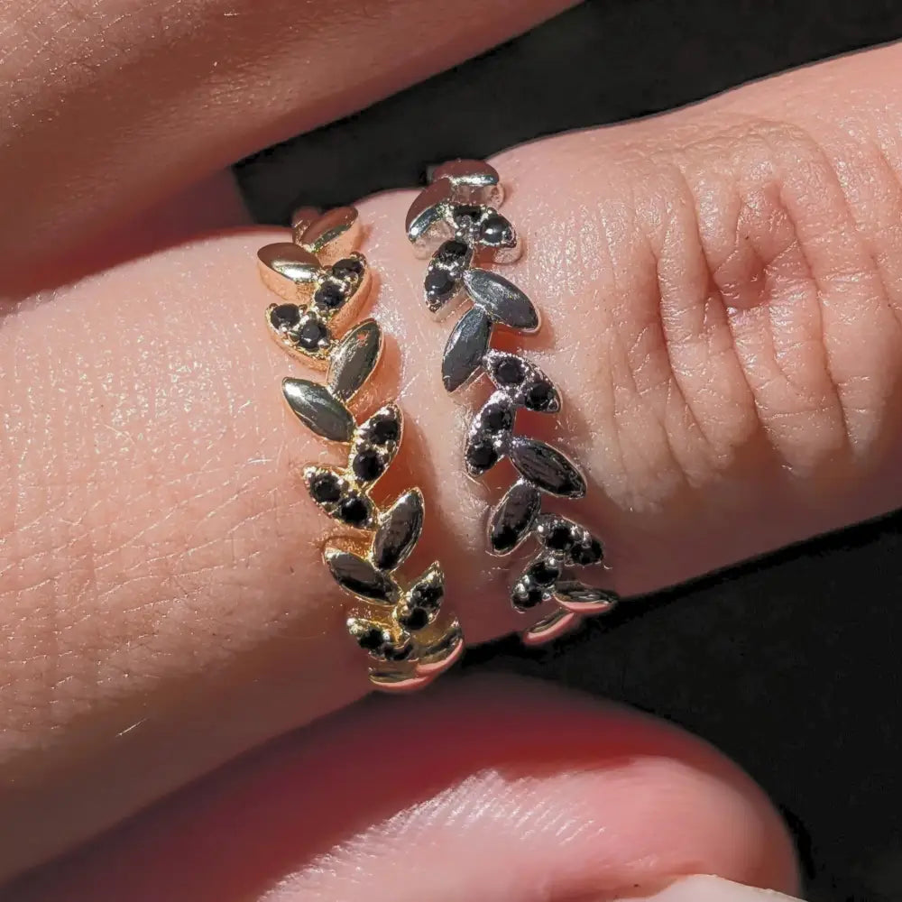 Onyx Laurel Leaf Half Eternity Band Rings Handmade Handcrafted