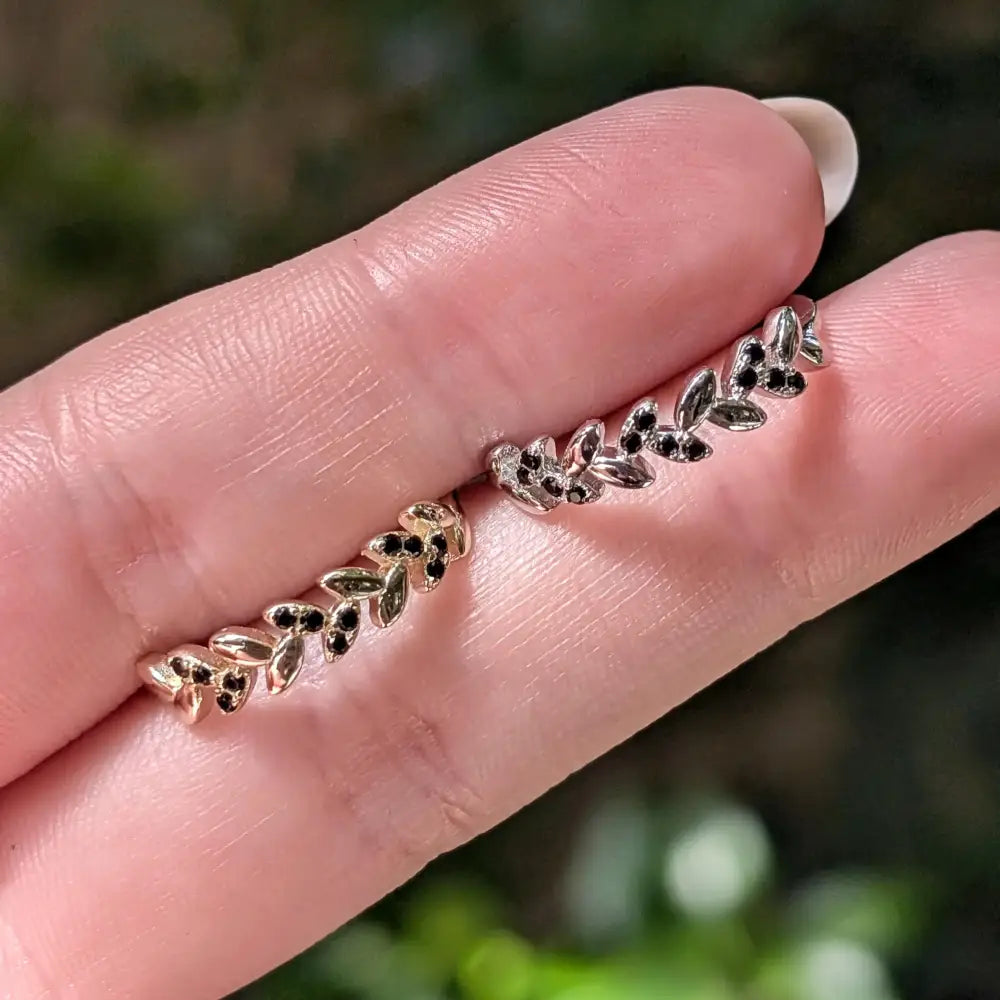 Onyx Laurel Leaf Half Eternity Band Rings Handmade Handcrafted