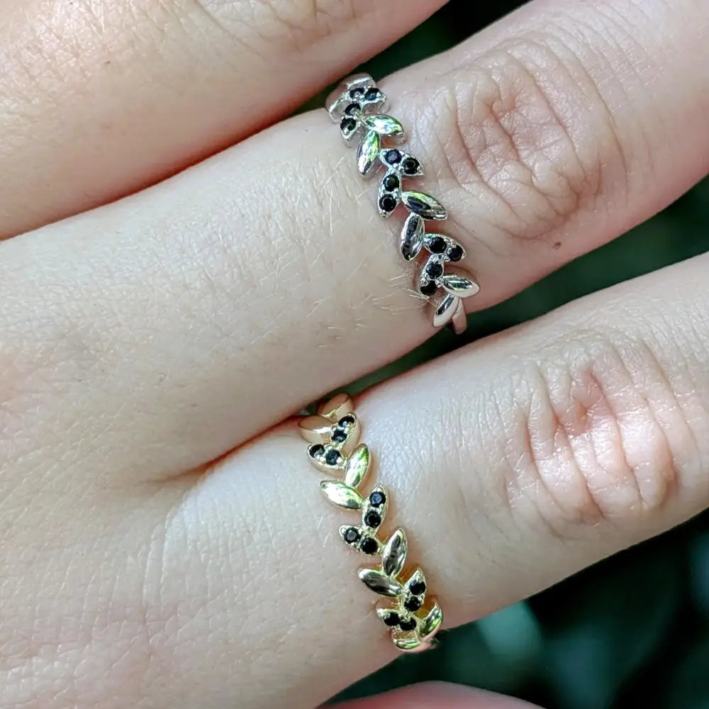 Onyx Laurel Leaf Half Eternity Band Rings Handmade Handcrafted