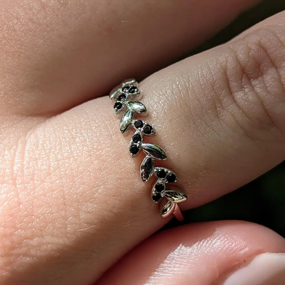 Onyx Laurel Leaf Half Eternity Band Rings Handmade Handcrafted