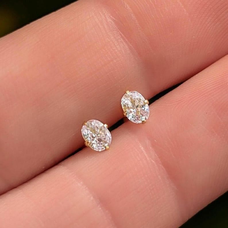 Micro Stud Oval - Lab Diamond Earrings Handmade Handcrafted
