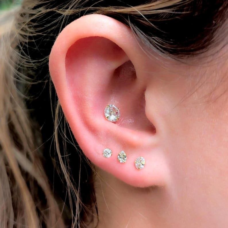 Micro Stud Oval - Lab Diamond Earrings Handmade Handcrafted