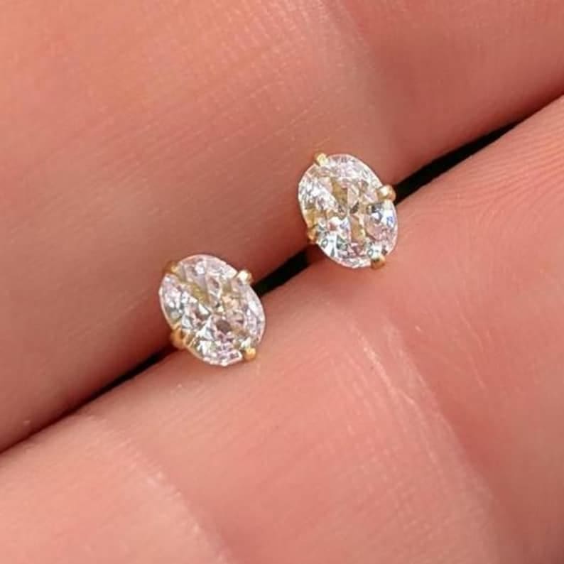 Micro Stud Oval - Lab Diamond Earrings Handmade Handcrafted