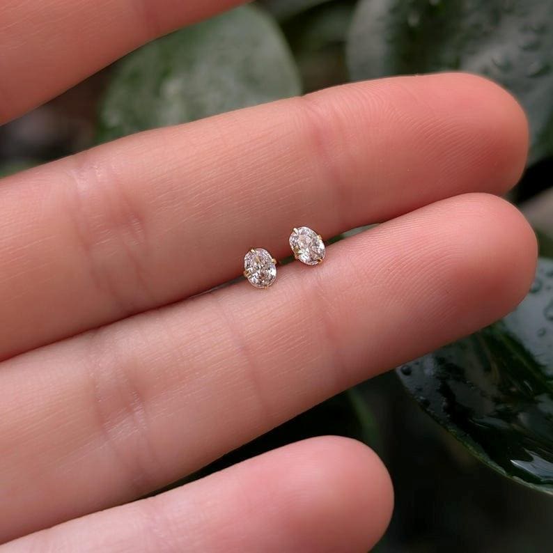 Micro Stud Oval - Lab Diamond Earrings Handmade Handcrafted
