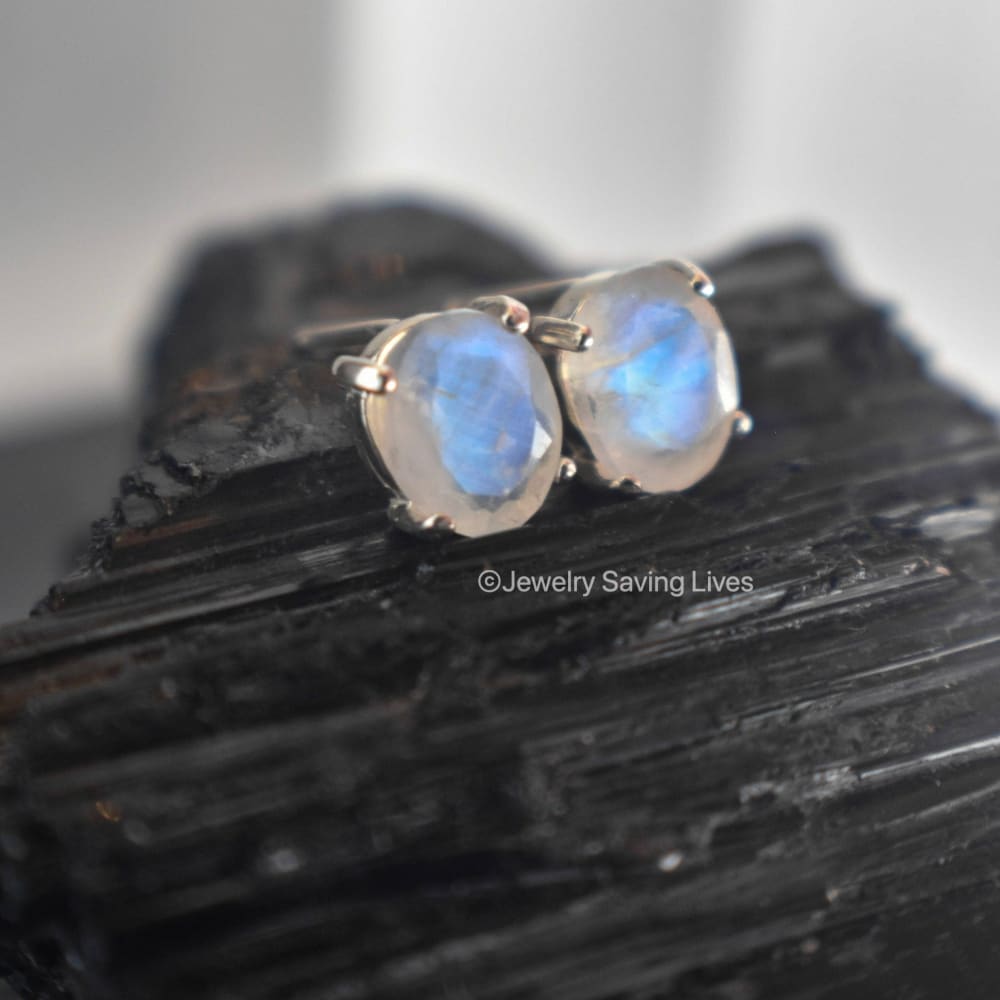 Oval Moonstone Stud Earrings Earrings Handmade Handcrafted