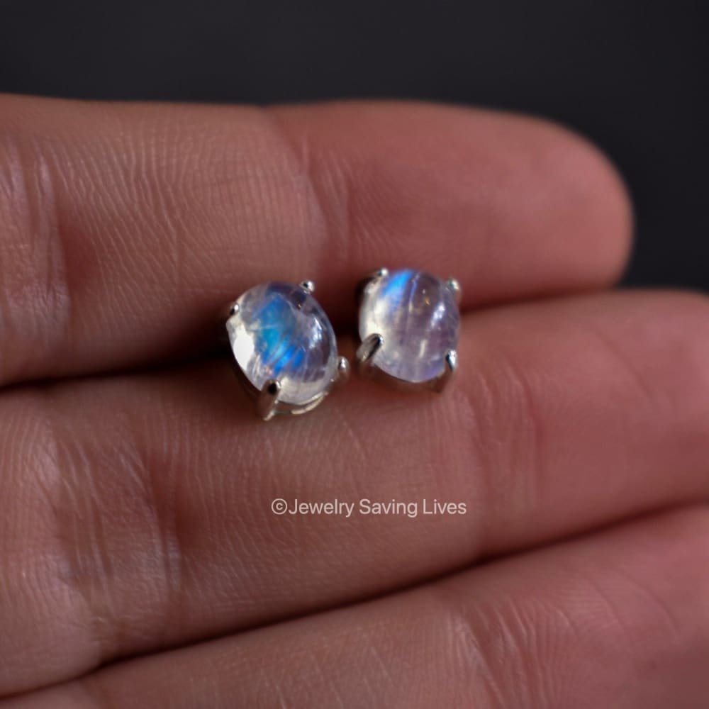 Oval Moonstone Stud Earrings Earrings Handmade Handcrafted