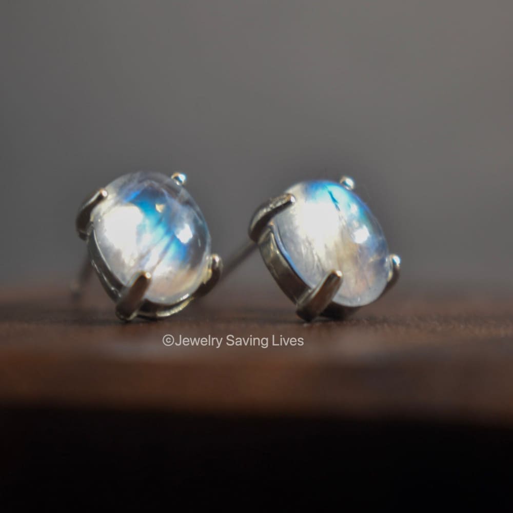 Oval Moonstone Stud Earrings Earrings Handmade Handcrafted