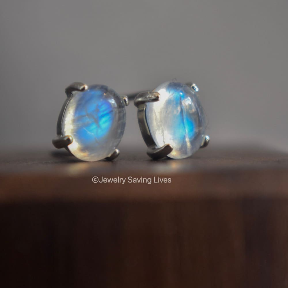 Oval Moonstone Stud Earrings Earrings Handmade Handcrafted