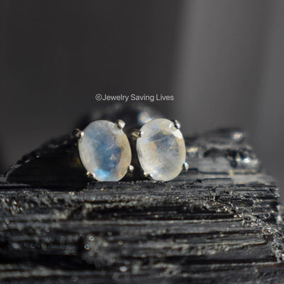 Oval Moonstone Stud Earrings Earrings Handmade Handcrafted