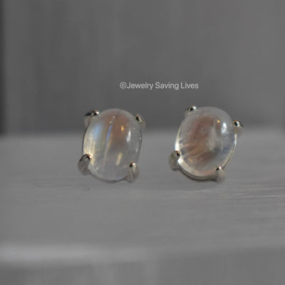 Oval Moonstone Stud Earrings Earrings Handmade Handcrafted