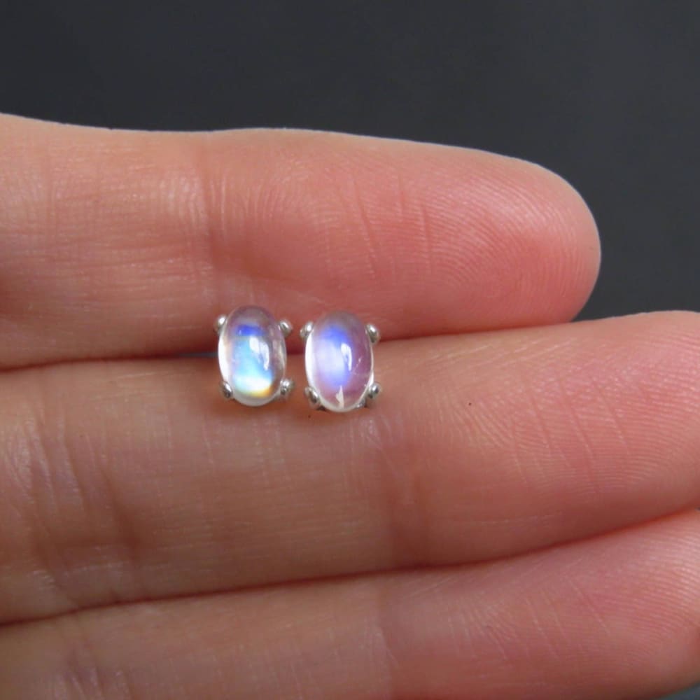 Oval Moonstone Stud Earrings Earrings Handmade Handcrafted