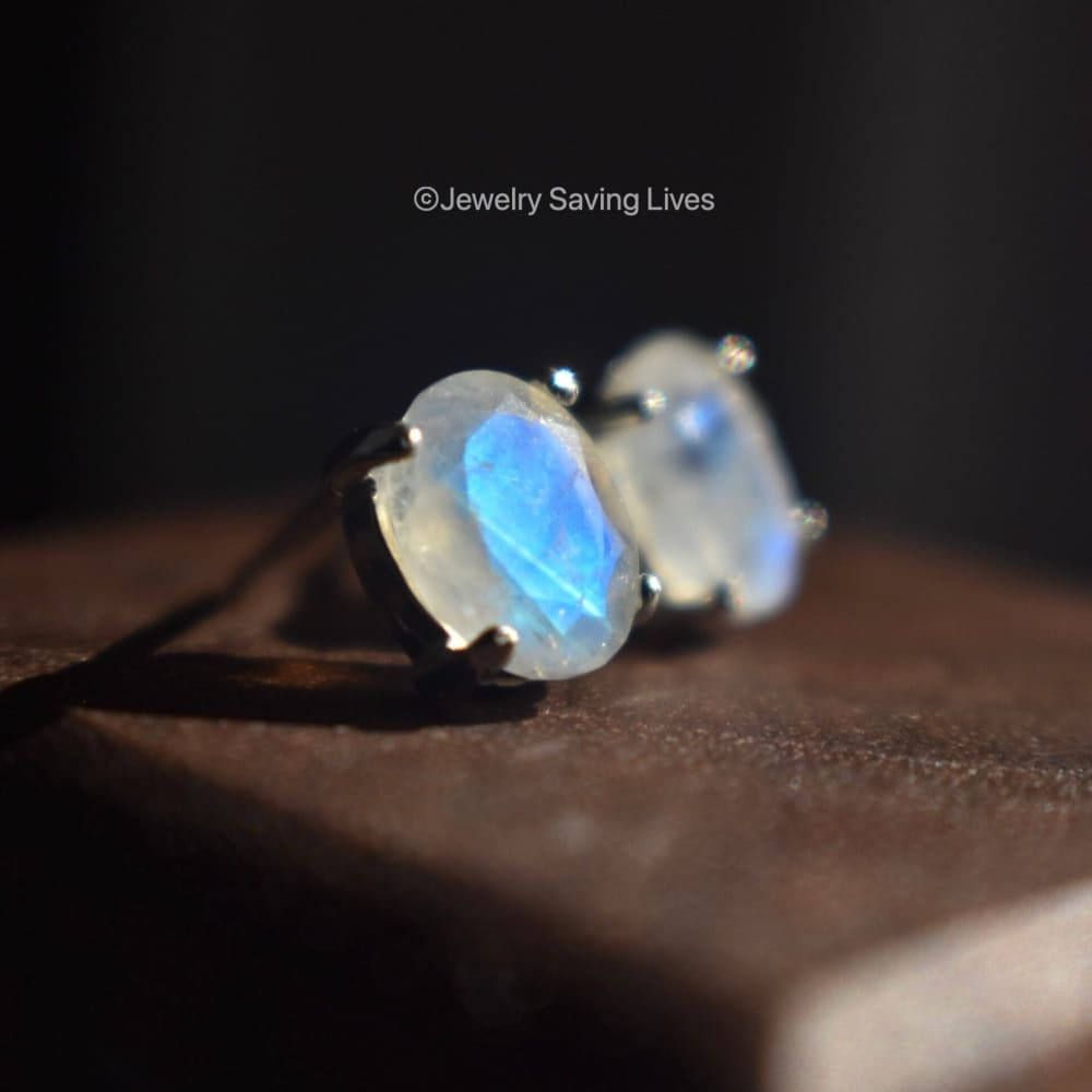 Oval Moonstone Stud Earrings Earrings Handmade Handcrafted