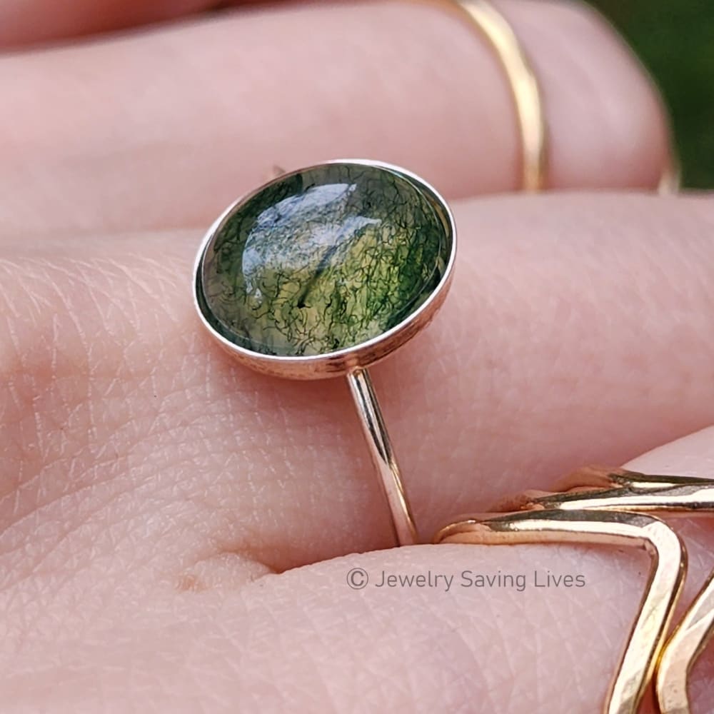 Oval Bezel Moss Agate Ring Rings Handmade Handcrafted