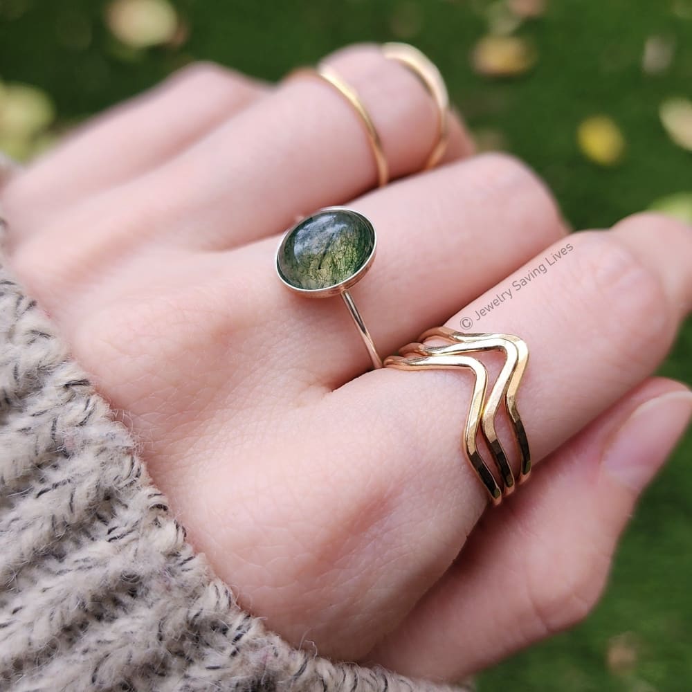 Oval Bezel Moss Agate Ring Rings Handmade Handcrafted