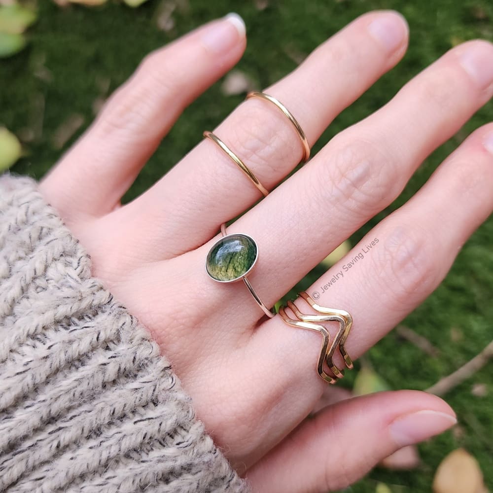 Oval Bezel Moss Agate Ring Rings Handmade Handcrafted