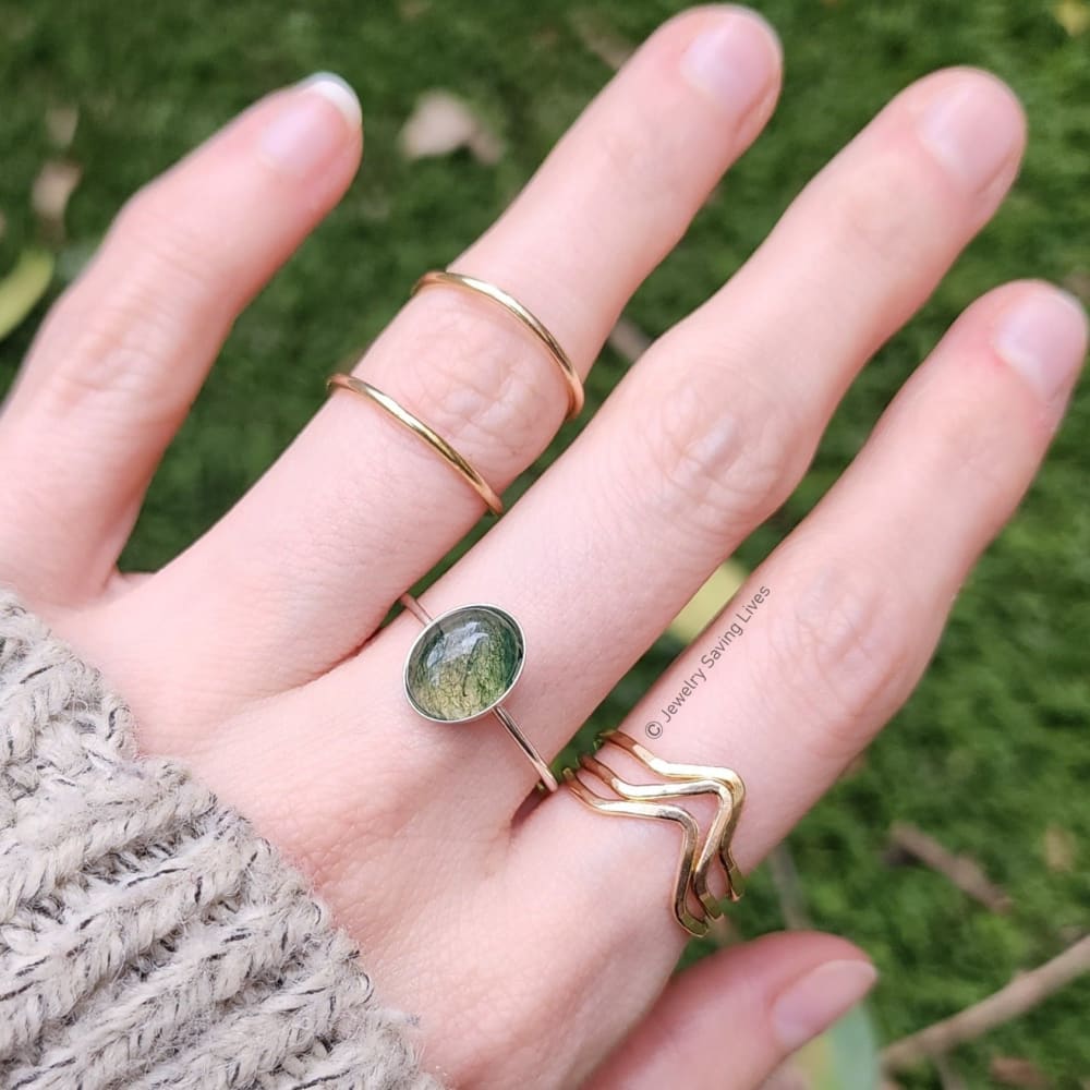 Oval Bezel Moss Agate Ring Rings Handmade Handcrafted