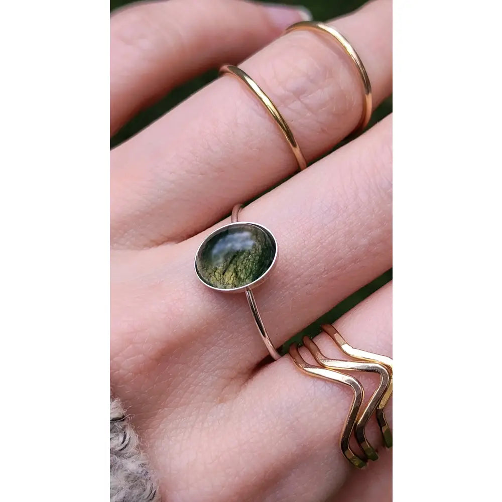 Oval Moss Agate Bezel Ring Rings Handmade Handcrafted