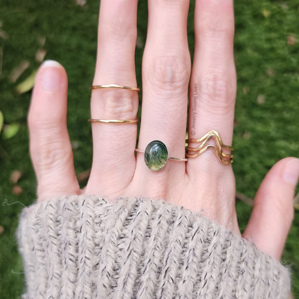 Oval Bezel Moss Agate Ring Rings Handmade Handcrafted