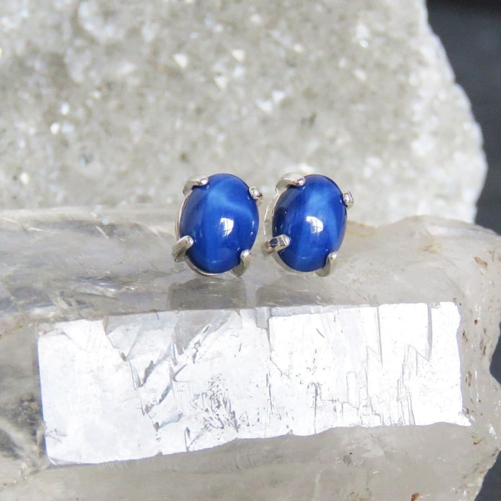 Oval Star Sapphire Stud Earrings Earrings Handmade Handcrafted