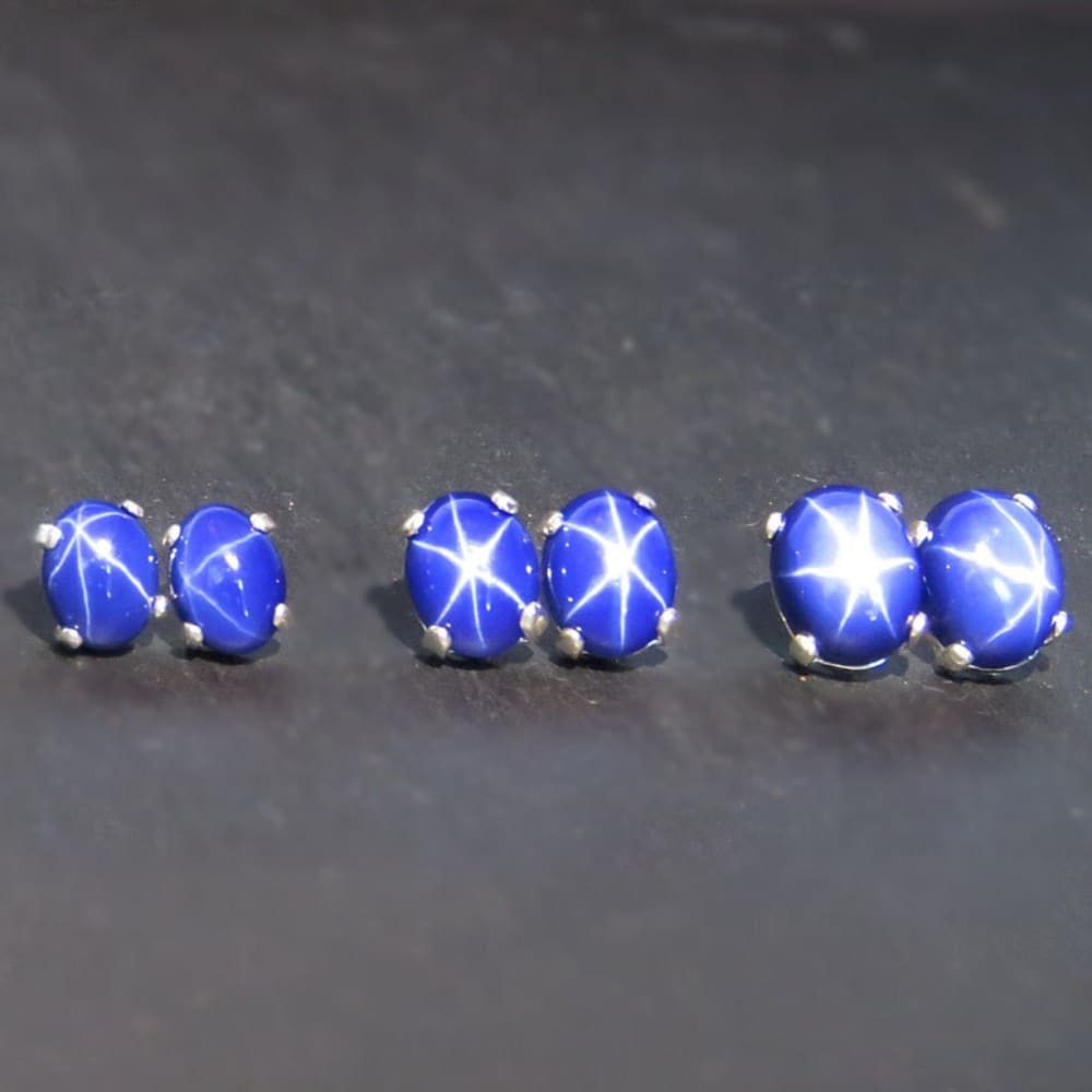 Oval Star Sapphire Stud Earrings Earrings Handmade Handcrafted