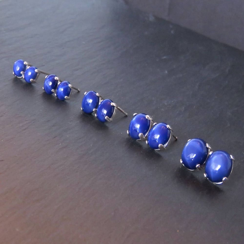 Oval Star Sapphire Stud Earrings Earrings Handmade Handcrafted