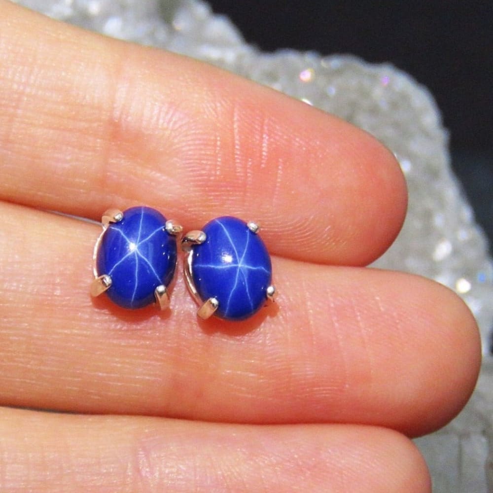 Oval Star Sapphire Stud Earrings Earrings Handmade Handcrafted