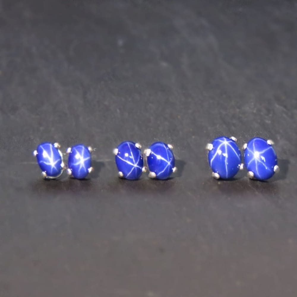 Oval Star Sapphire Stud Earrings Earrings Handmade Handcrafted