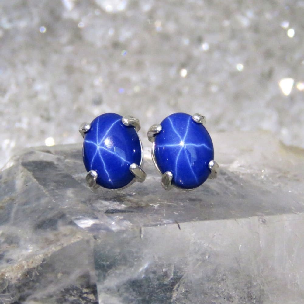 Oval Star Sapphire Stud Earrings Earrings Handmade Handcrafted