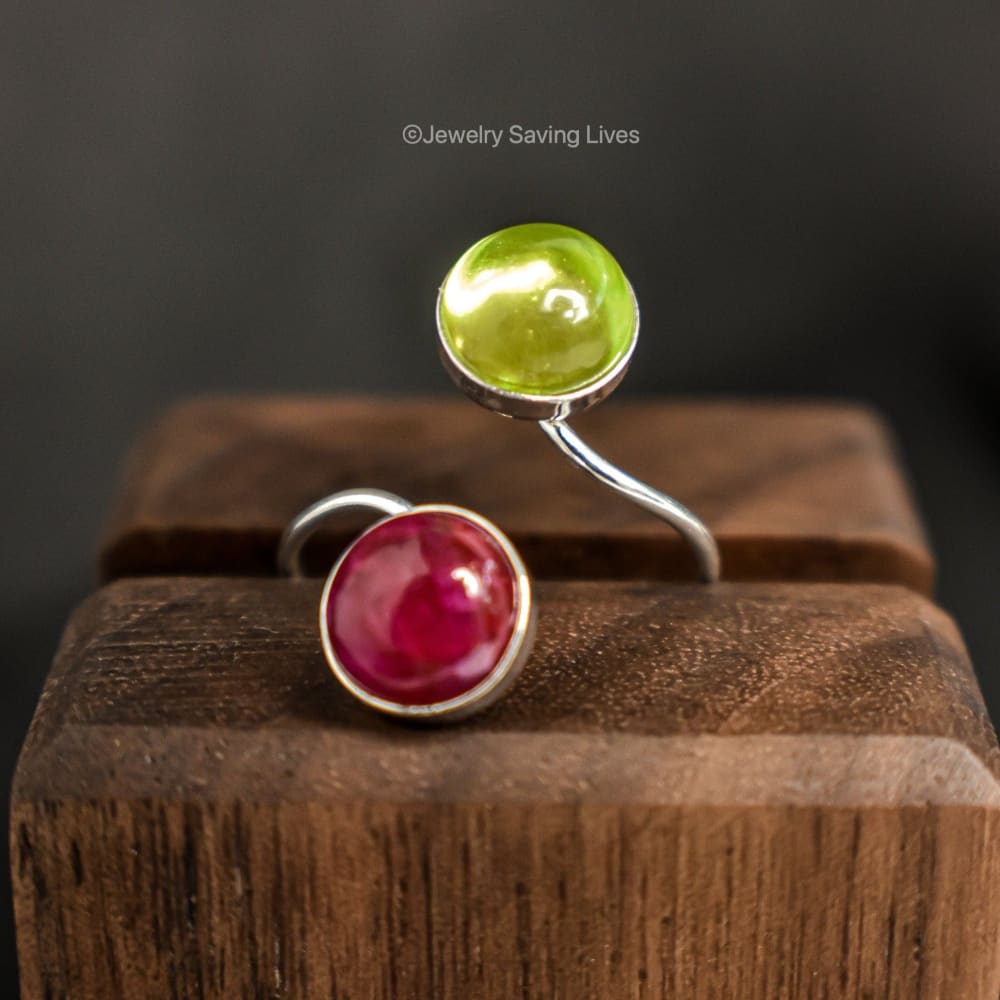 Peridot and Ruby Ring Rings Handmade JSL Made in USA