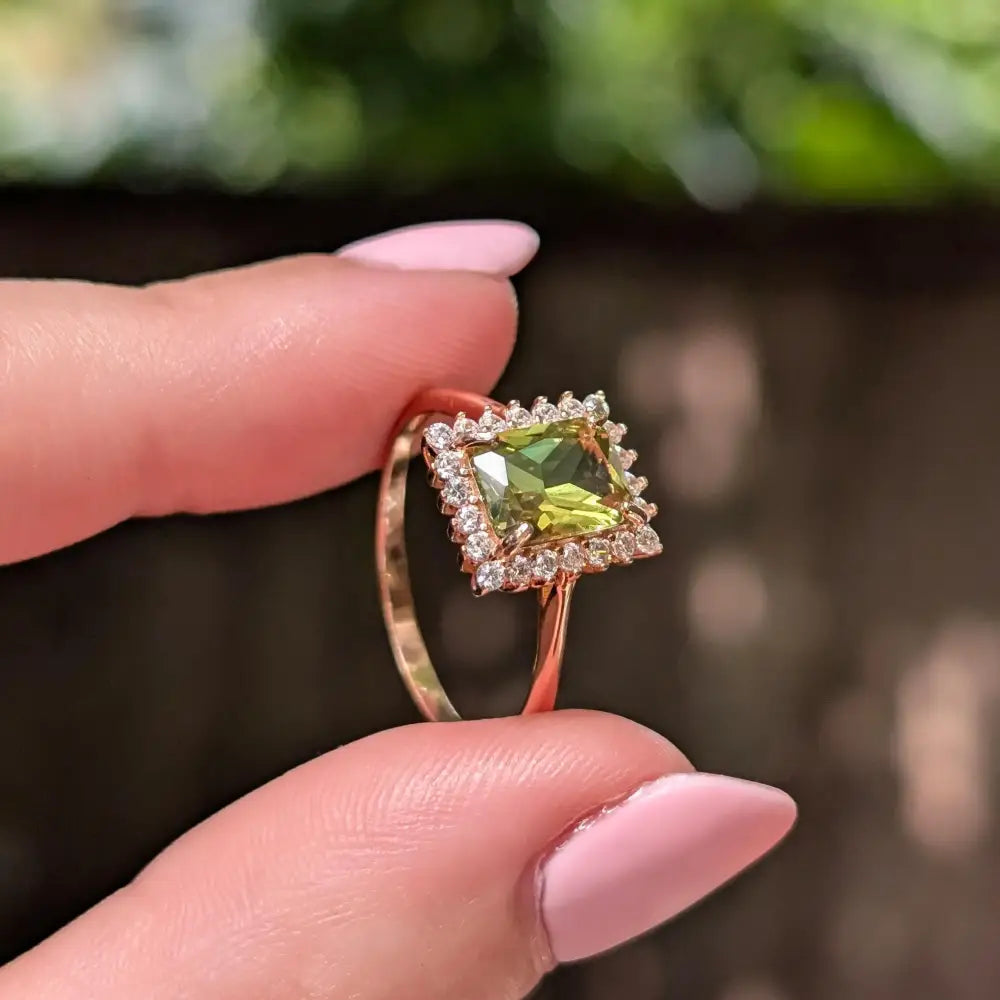 Peridot Halo Ring Rings Handmade Handcrafted