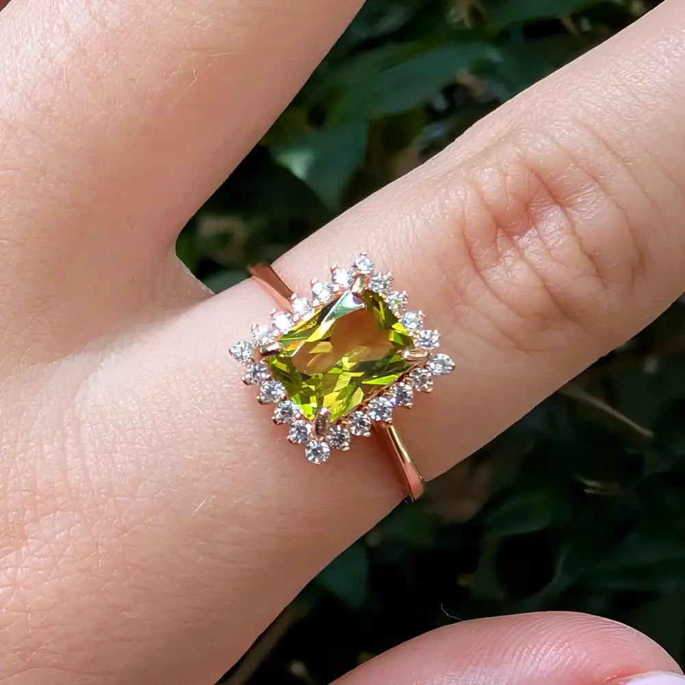 Peridot Halo Ring Rings Handmade Handcrafted