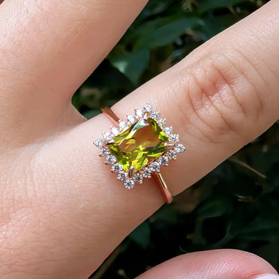 Peridot Halo Ring Rings Handmade Handcrafted
