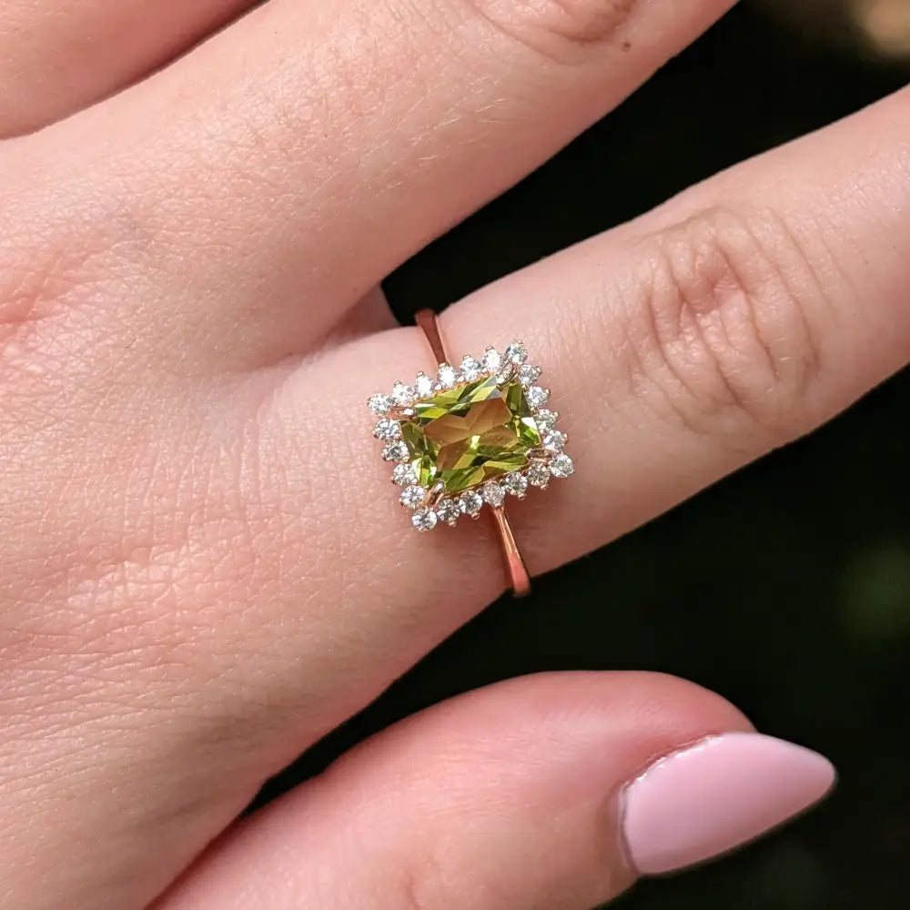 Peridot Halo Ring Rings Handmade Handcrafted