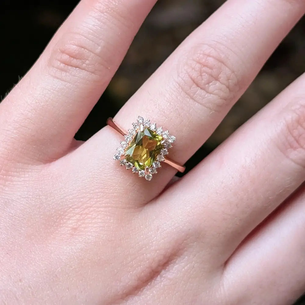 Peridot Halo Ring Rings Handmade Handcrafted