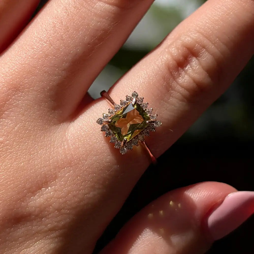 Peridot Halo Ring Rings Handmade Handcrafted