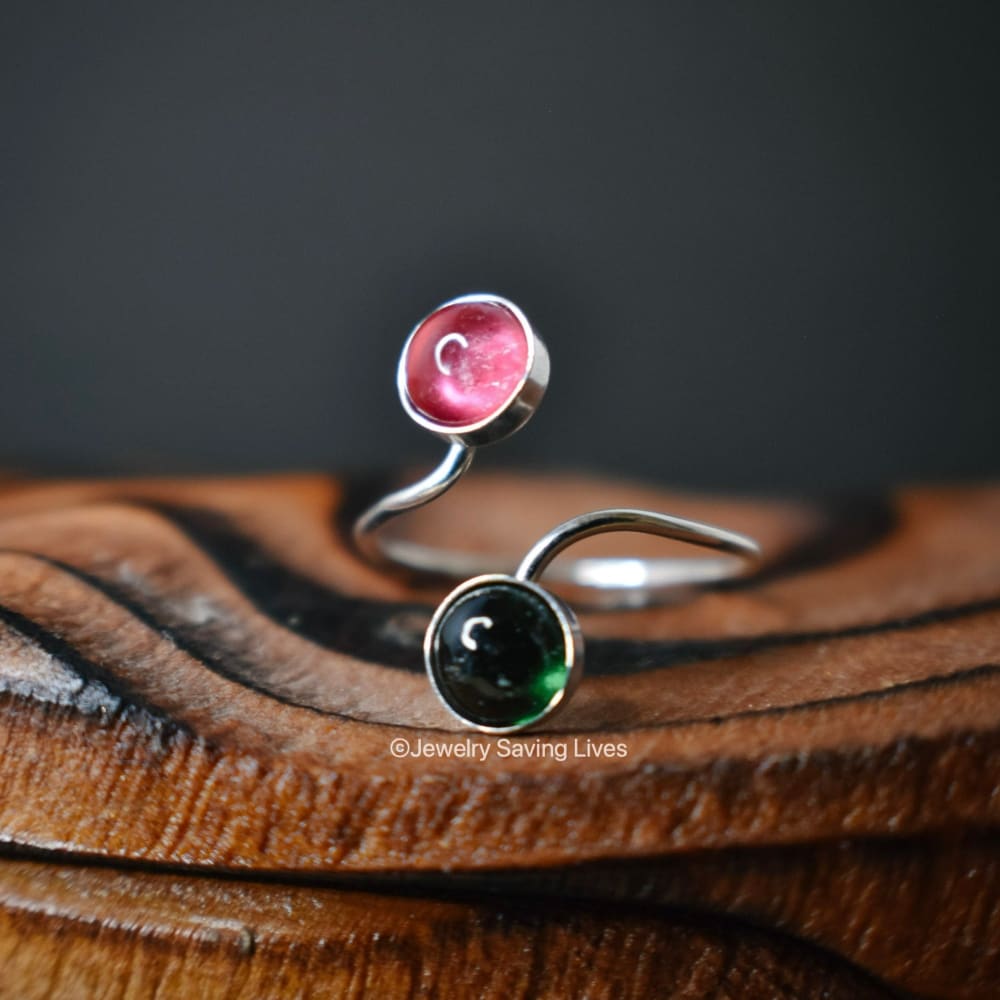 Pink and Green Tourmaline Double Stone Ring (small) Rings Handmade JSL Made in USA