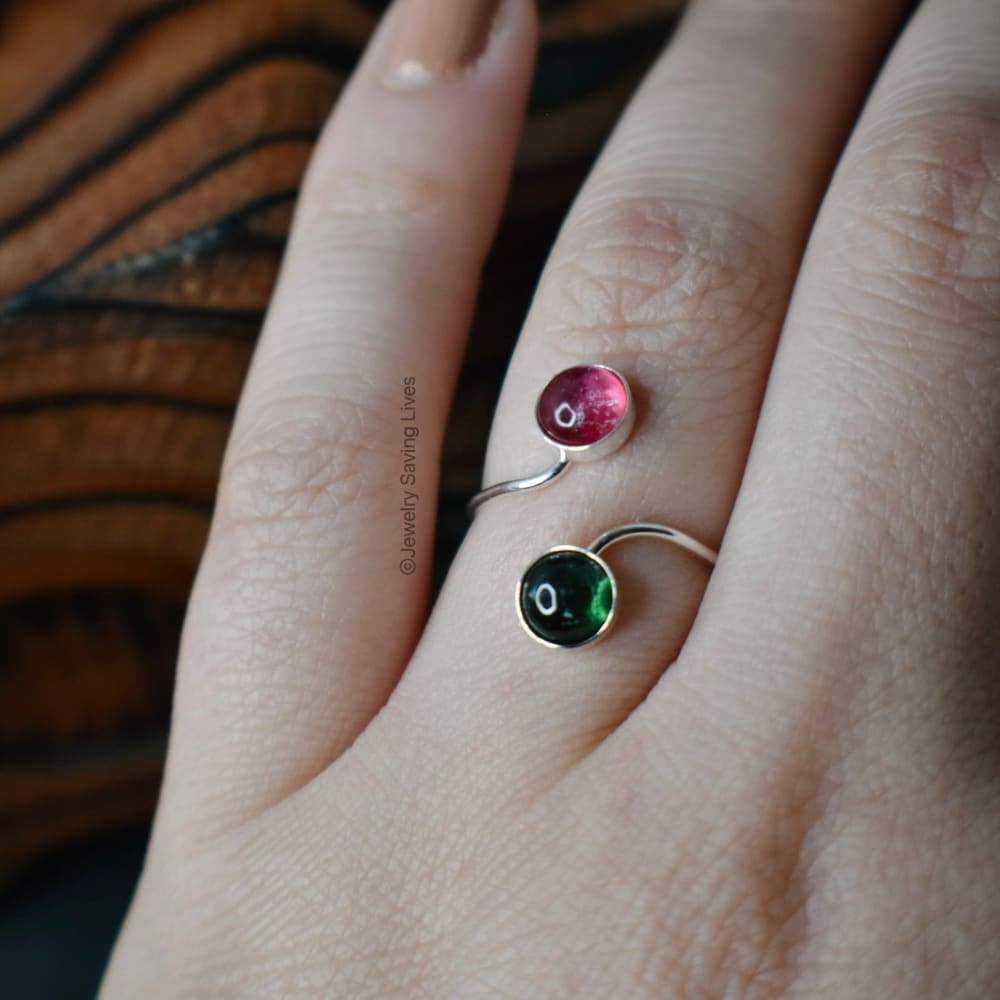 Pink and Green Tourmaline Double Stone Ring (small) Rings Handmade Handcrafted