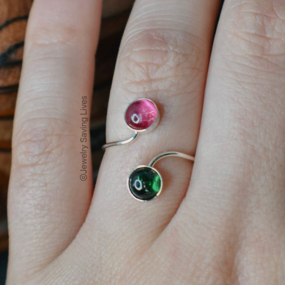 Pink and Green Tourmaline Double Stone Ring (small) Rings Handmade JSL Made in USA