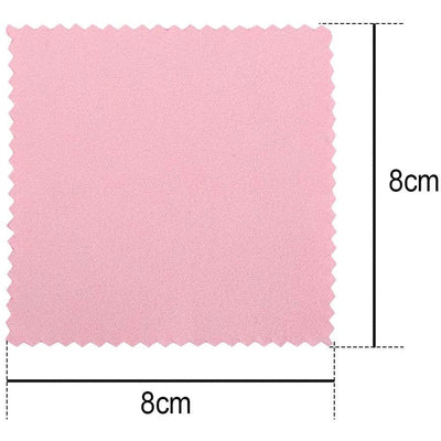 Pink square fabric swatch with scalloped edges for the Pink Polishing Cloth