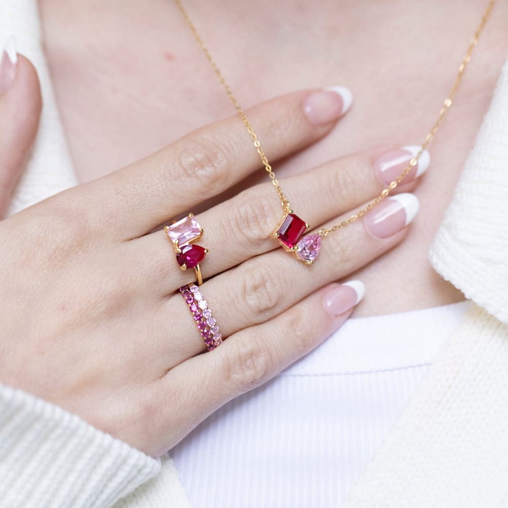 Pink Tourmaline Half Eternity Band Rings Handmade Handcrafted