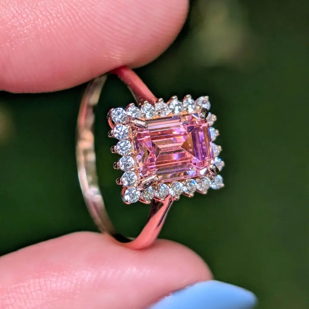 Pink Tourmaline Halo Ring Rings Handmade Handcrafted