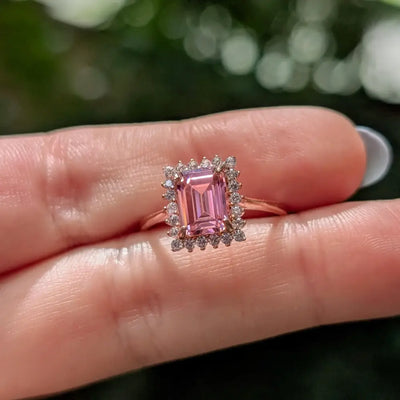 Pink Tourmaline Halo Ring Rings Handmade Handcrafted