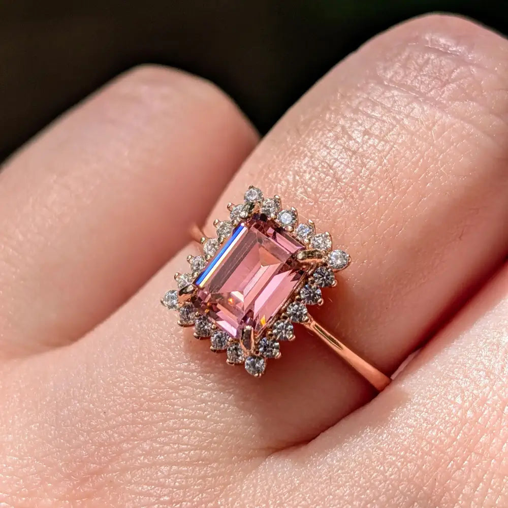 Pink Tourmaline Halo Ring Rings Handmade Handcrafted