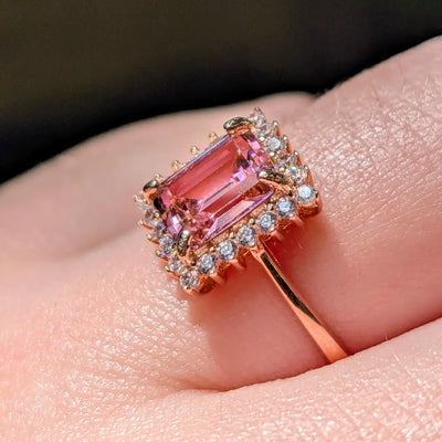 Pink Tourmaline Halo Ring Rings Handmade Handcrafted