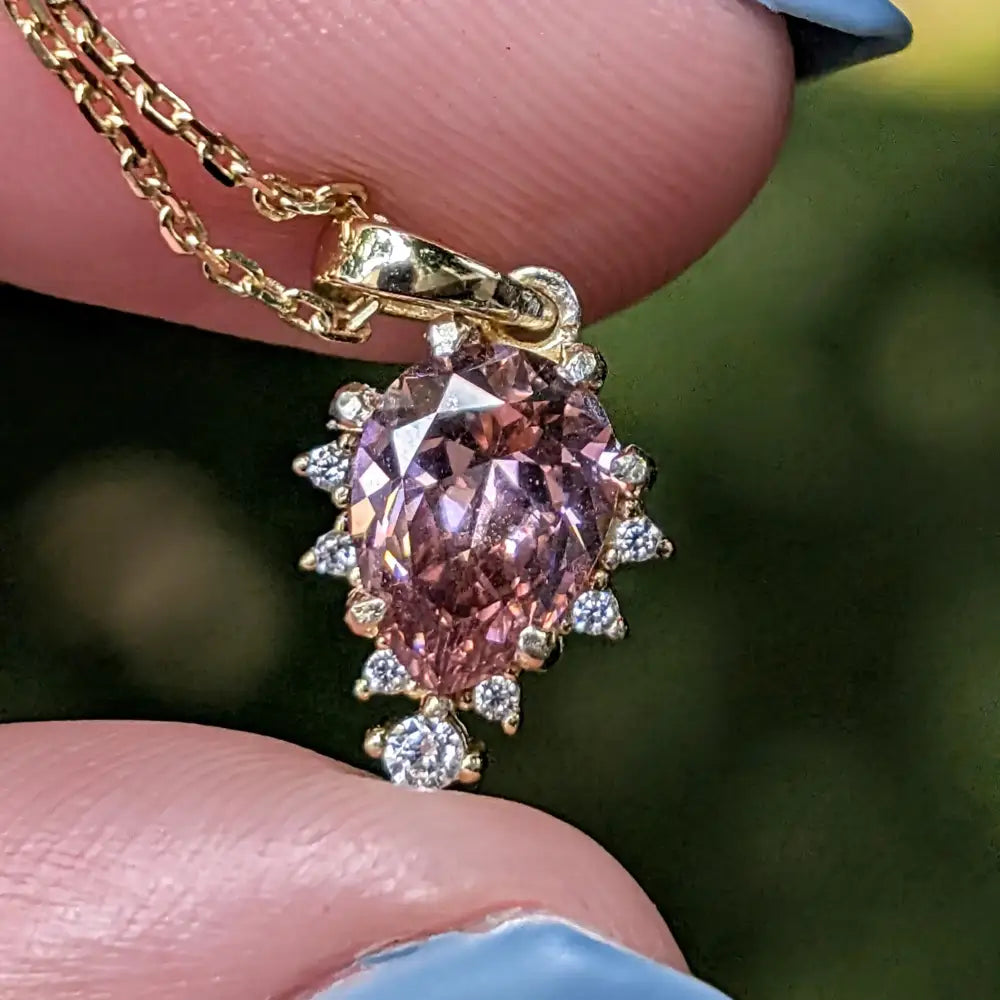 Celestial Drop - Pink Tourmaline Upside-Down Teardrop Necklace Necklaces Handmade Handcrafted