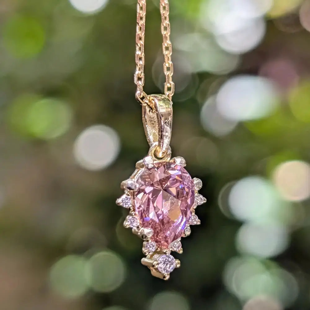 Celestial Drop - Pink Tourmaline Upside-Down Teardrop Necklace Necklaces Handmade Handcrafted