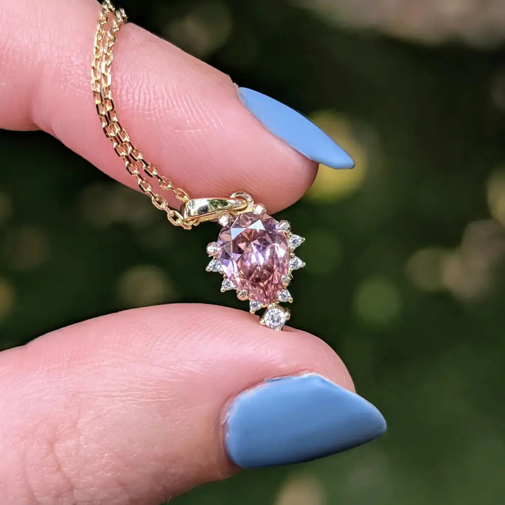 Celestial Drop - Pink Tourmaline Upside-Down Teardrop Necklace Necklaces Handmade Handcrafted