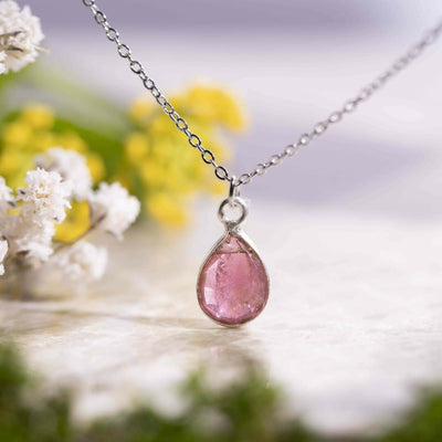 Pink Tourmaline Teardrop Necklace Necklaces Handmade Handcrafted