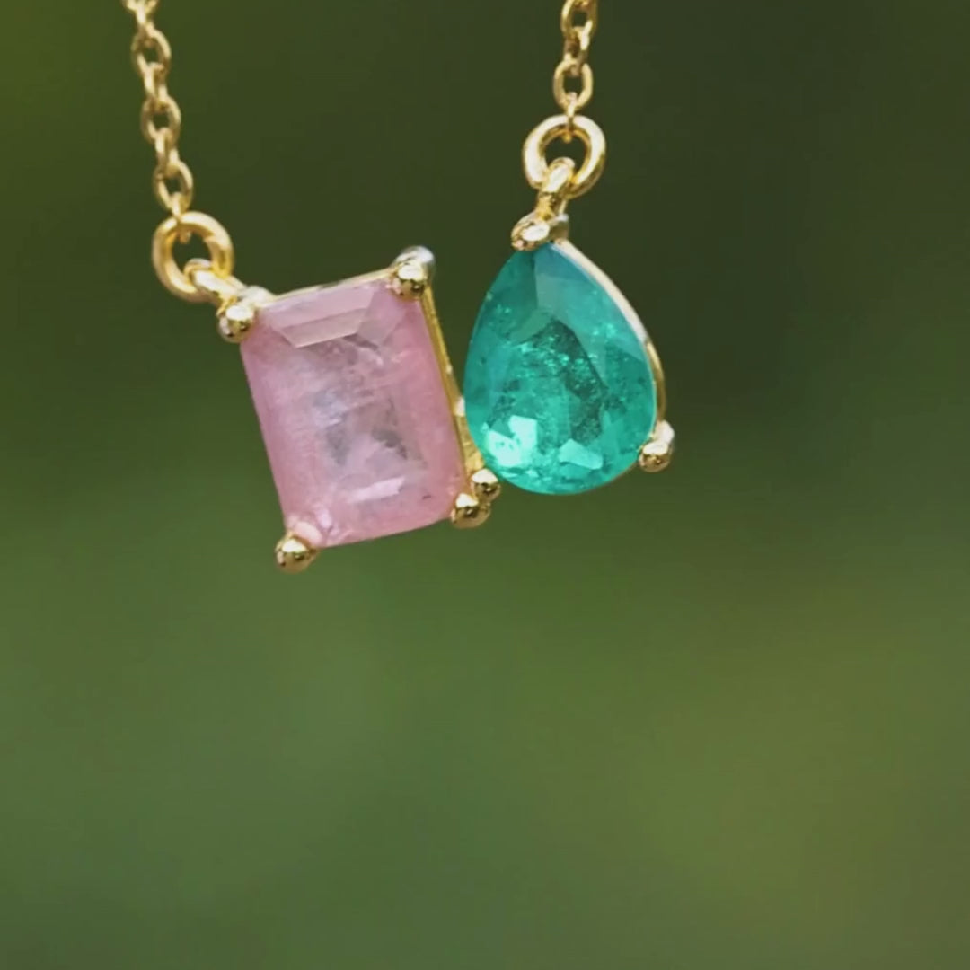 The Aurora - Watermelon Tourmaline Toi et Moi Necklace